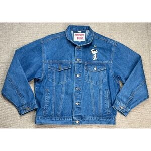 American Toons Peanuts By Excelled Vtg Denim & Leather Embroidered Jacket Size M